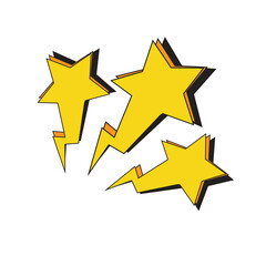 Fototapeta premium Four vibrant yellow stars with black outlines arranged in a playful cluster isolated on transparent background