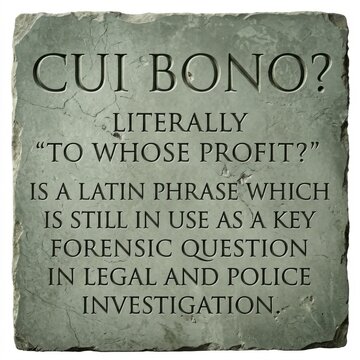 Cui Bono Latin Phrase Inscribed on Stone Tablet Legal Investigation Concept