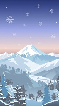 Create Winter Mount Fuji Background 2k