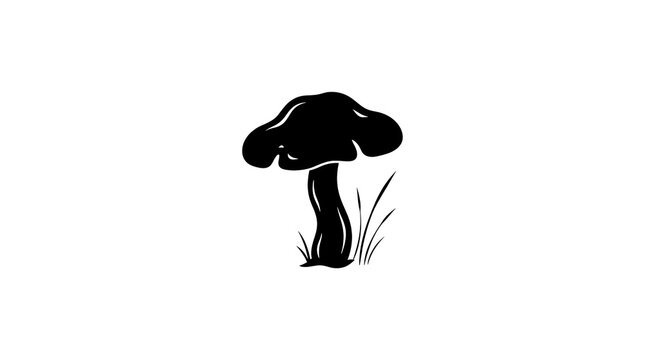 Simple black and white mushroom illustration with a bold silhouette and clean botanical-inspired design on a white background.