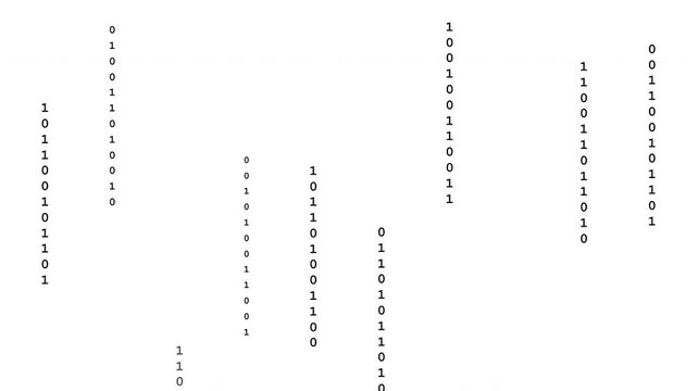Binary code digits falling down on a white background
