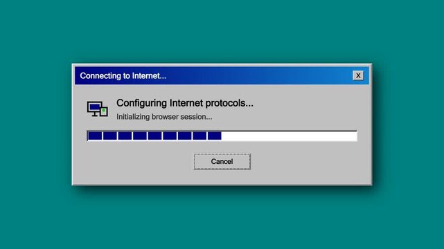 Retro computer interface windows showing internet connection progress