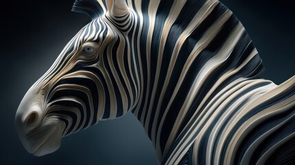 Obraz premium Close-up profile of a stylized zebra head with textured black, white, and tan stripes