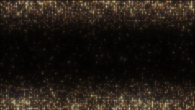 Luxury gold glowing particle grid background loop with flickering lights. Elegant sparkling dots frame for awards shows, VIP events, casinos, New Year parties, and glamorous video backdrops
