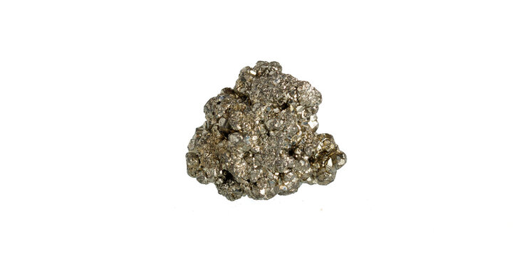 pyrite mineral stone macro on white background