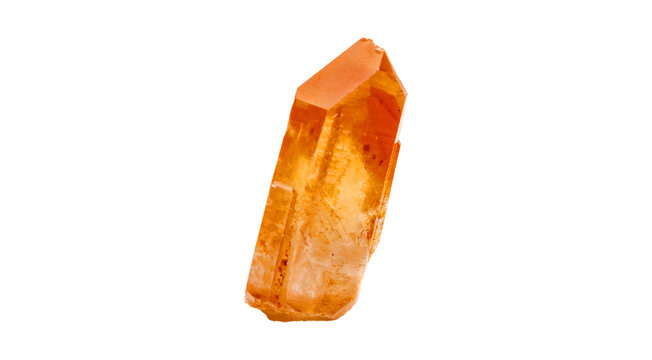 Lemurian Crystal mineral stone a white background close up