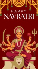 Obraz premium Navaratri Red Gold and Maroon Festive Illustrated Greeting Poster Story