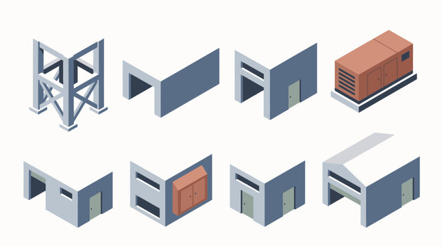 Isometric architectural floor plans and modular furniture layout concepts