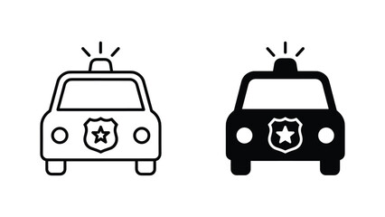 Police car front view icon vector illustration in two styles © Fahima