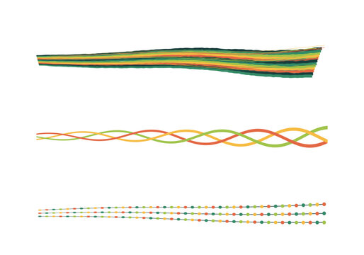 Three colorful vector brush stroke designs with pigment rivers flare, braided streams flare, beaded rails flare