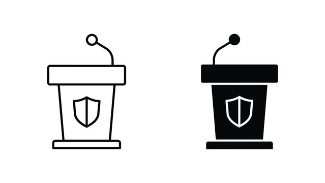 Speaker podium rostrum with microphone vector icon set outline and solid style