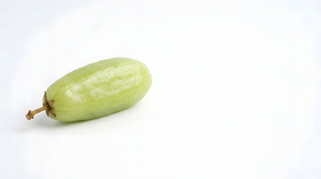 Single fresh green bilimbi fruit with a short stem on a clean white background.