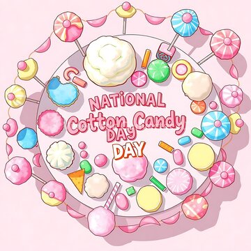 National Cotton Candy Day Celebration with Colorful Pastel Sweet Treats
