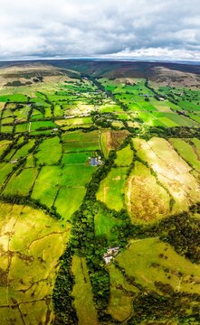 Panorama of Grindslow Knoll from a drone, Hope Valley, Peak District National Park, Derbyshire, High Peak, England, UK