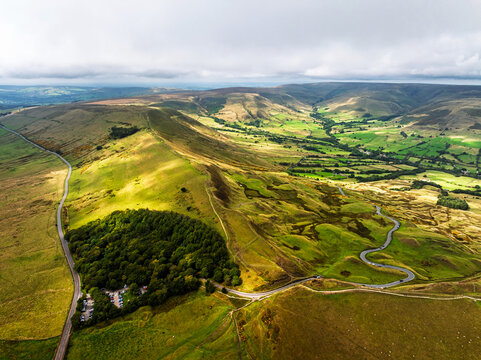 Mam Tor from a drone, Peak District National Park, Derbyshire, England, UK