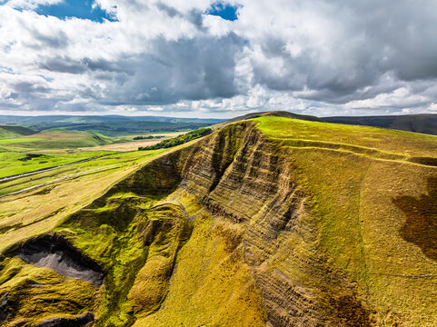 Mam Tor from a drone, Peak District National Park, Derbyshire, England, UK