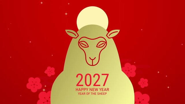 Zodiac sheep chinese paper cutting animation. Chinese New Year 2027 greetings video.