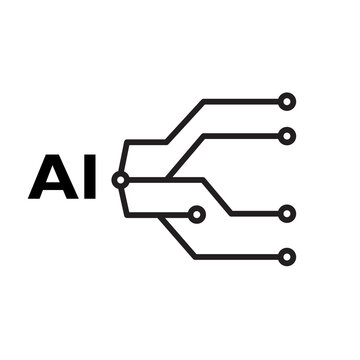 Black AI Text with Branching Circuit Lines and Connected Nodes, Artificial Intelligence Technology Icon on Transparent Background