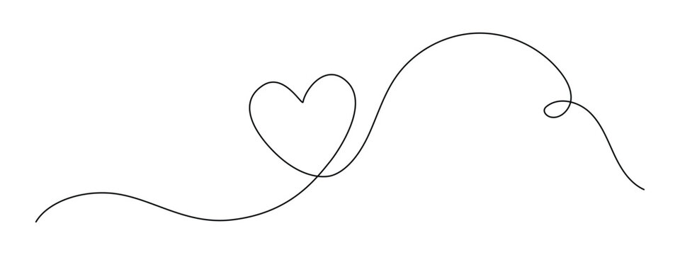 One continuous drawing of heart shape love sign. Outline wedding icon and romantic symbol for greeting card and web banner in simple linear style. Editable stroke. Doodle vector illustration.