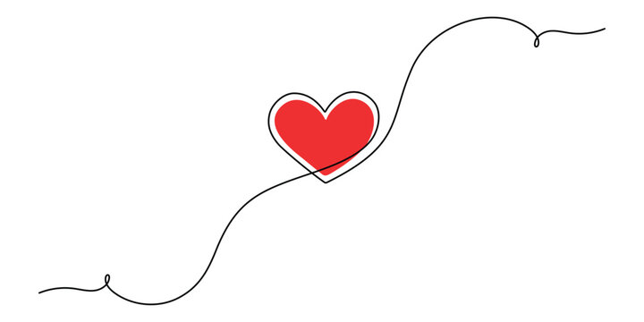 One continuous drawing of heart shape love sign. Outline wedding icon and romantic symbol for greeting card and web banner in simple linear style. Editable stroke. Doodle vector illustration.