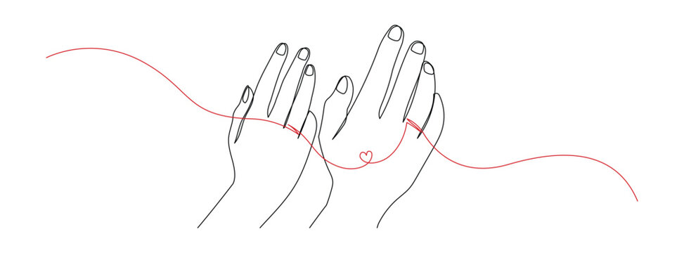One continuous line drawing of hand holding heart. Concept of love relationship and charity volunteer organization symbol in simple linear style. Editable stroke. Doodle Vector illustration.