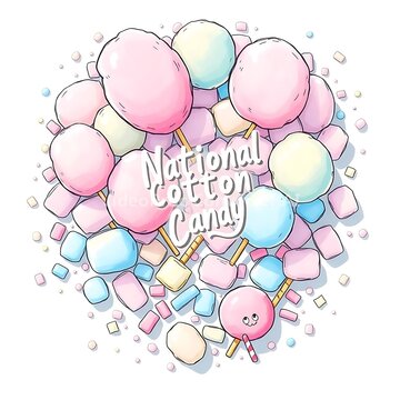 National Cotton Candy Day Celebration with Colorful Pastel Sweet Treats

