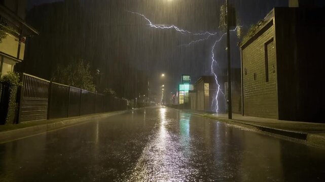 rain in night wit lightning bolt