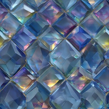 Detailed Sapphire Faceted Ribbons Seamless Pattern