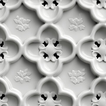 Detailed White Ceramic Lattice Seamless Pattern