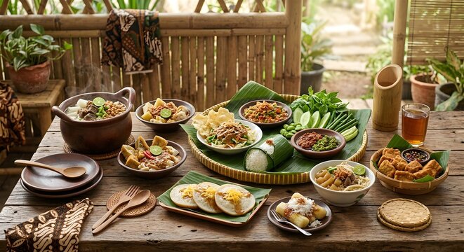 Traditional Sundanese Cuisine Concept with West Java Indonesian Food