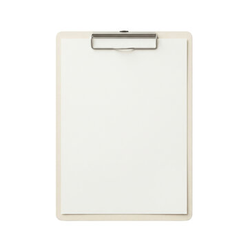 Empty blank clipboard with paper hanging out for notes or reminders isolated on transparent background