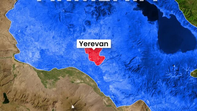 Armenia Country and Capital Yerevan Location Map Animation Footage