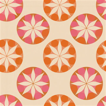 Retro Mid Century Geometric Floral Circle Pattern