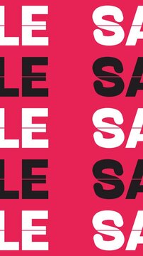 Sale seamless loop sliced typography red white black rows of bold lettering split into shifting strips on a crimson vertical frame for mobile stories social media ads and fashion promotions