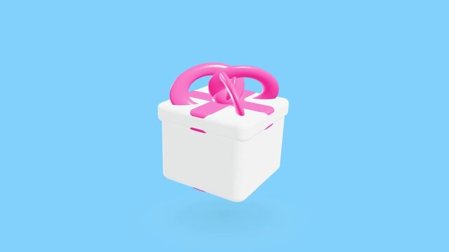 Floating white 3d gift boxes with pink bows on a blue background
