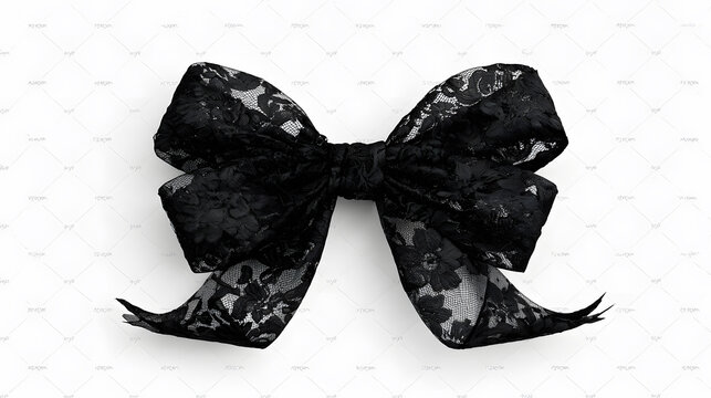 Black Lace Bow Gothic-inspired black lace bow with intricate floral lace patterns, elegant layered loops and flowing ribbon tails, sophisticated feminine aesthetic.
