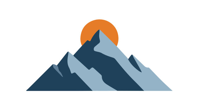 Majestic Snow-Capped Mountain Peak with Blue Sky and Sun Icon