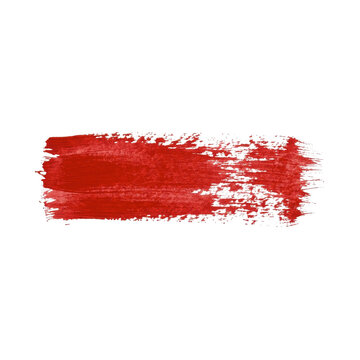 Red paint brush stroke with splatter effect on white isolated on transparent background