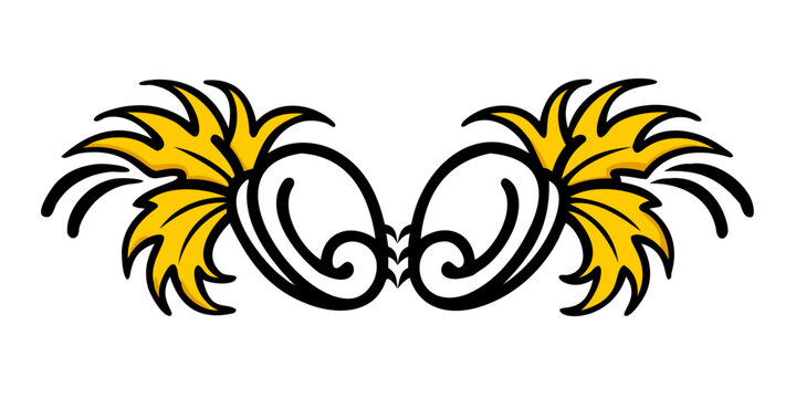 Decorative Symmetrical Yellow Wing Motif Vector Graphic Element