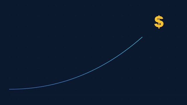 Dollar sign appearing on rising financial graph grid