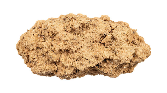 A rough chunk of dry sandy soil with pebbles with cracked earth on transparent background
