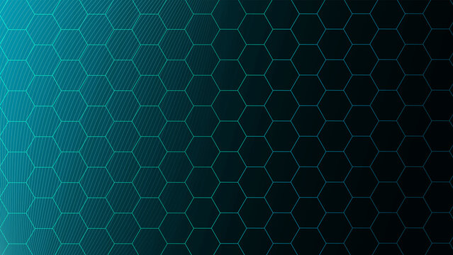 Modern abstract futuristic background featuring glowing cyan geometric honeycomb pattern with dark gradient lighting effects