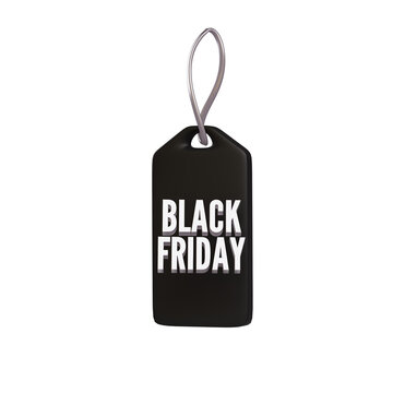 Black friday sale text on black tag, black friday sale discount. 3d render.