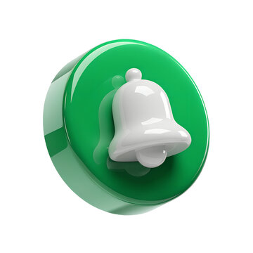 3D glossy green notification bell icon symbol button alert reminder notification isolated transparent background png