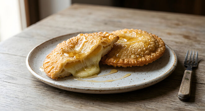 Sardinian seadas, a large round fried pastry filled with warm melting pecorino cheese