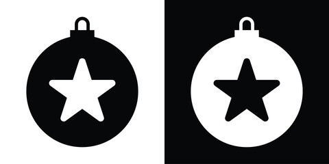Obraz premium Detailed single Christmas bauble ornament icon shown in black and white vector options, perfect for holiday tree decoration, festive designs, and winter celebrations.