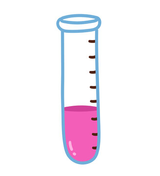 Test tube with pink liquid and measuring marks. Vector illustration for science, chemistry and education designs.