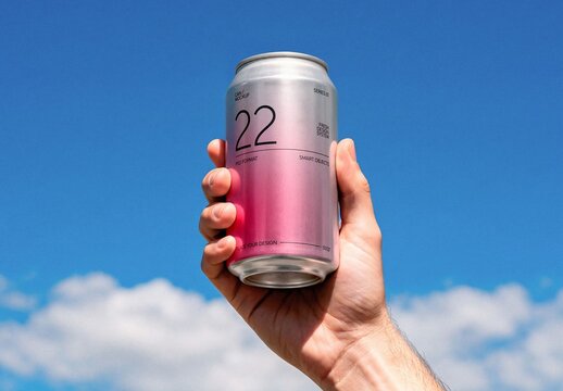 Can Mockup With Cloud Backdrop For Branding And Merchandise Design