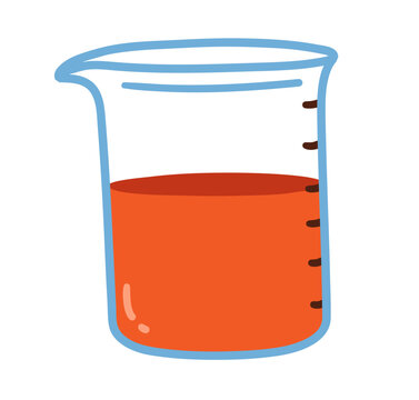 Laboratory beaker with orange liquid. Vector illustration for science, chemistry and education designs.