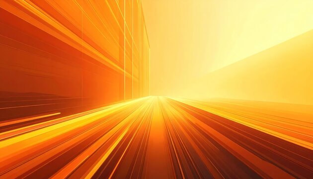Abstract orange motion blur lines through futuristic golden tunnel